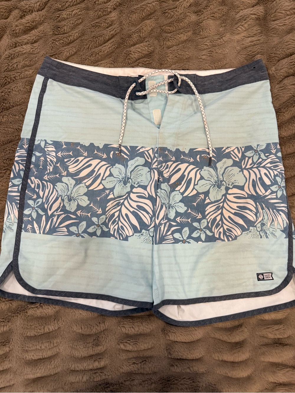 Light Blue Floral Stripe Swim Shorts